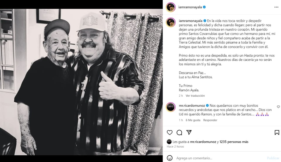 Ramón Ayala de luto, primo, Santos Covarrubias, muerte, MundoNOW