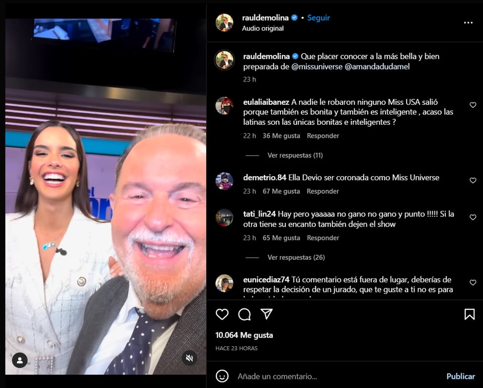 Raúl de Molina cuestionó a Amanda Dudamel sobre el supuesto "robo" en el certamen
