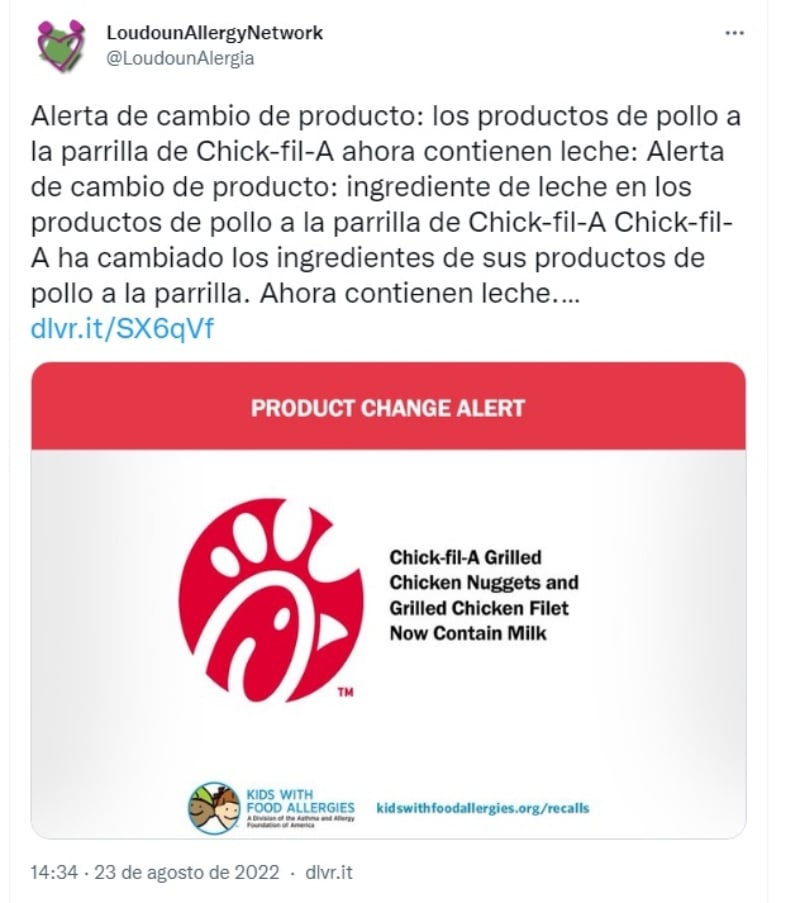 Chick-fil-A alérgeno: Lanzan alerta de urgencia