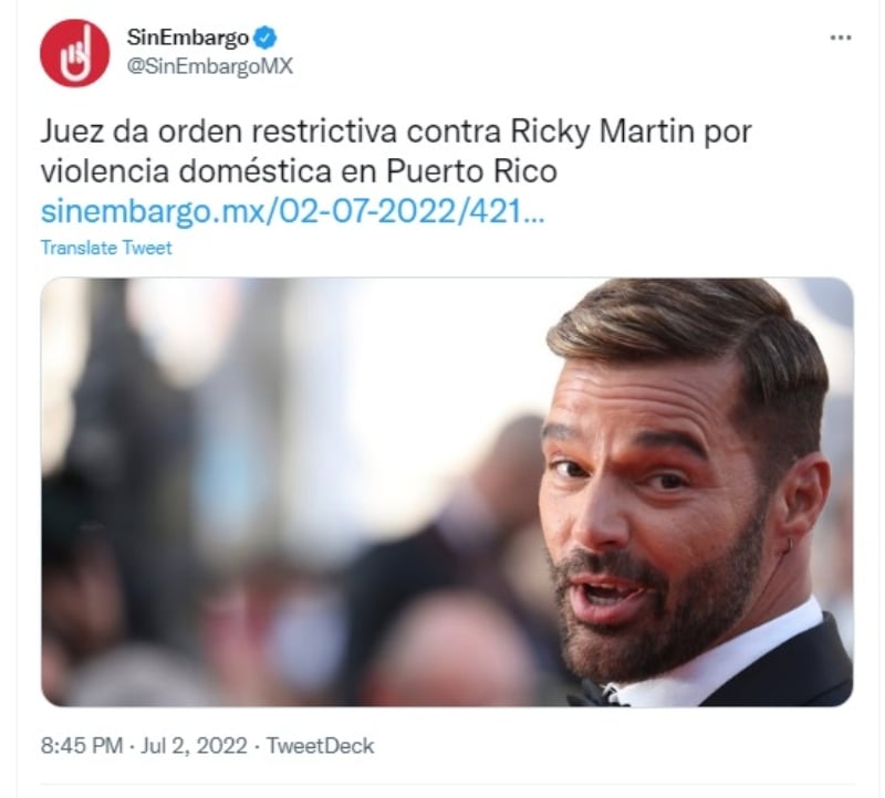 Ricky Martin demandado por violencia doméstica