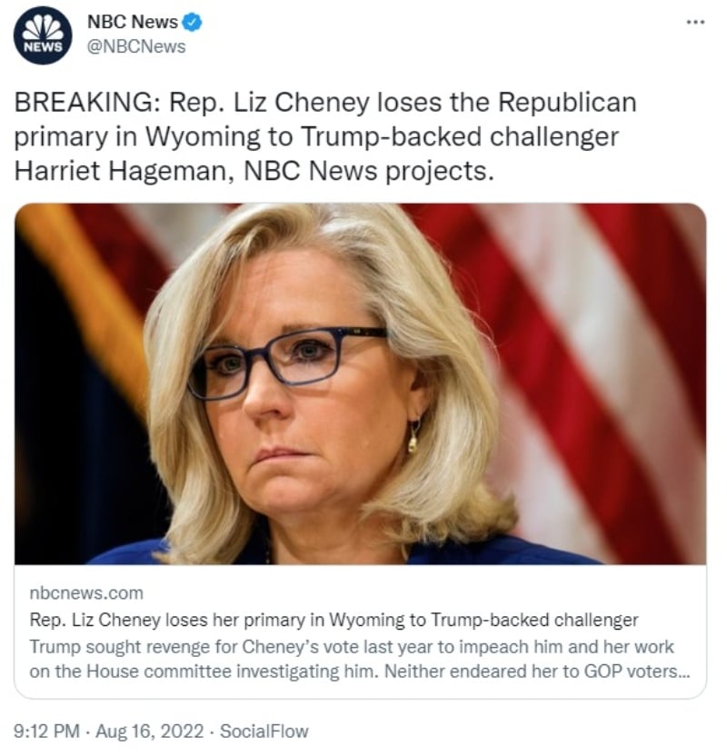 Liz Cheney pierde las primarias republicanas