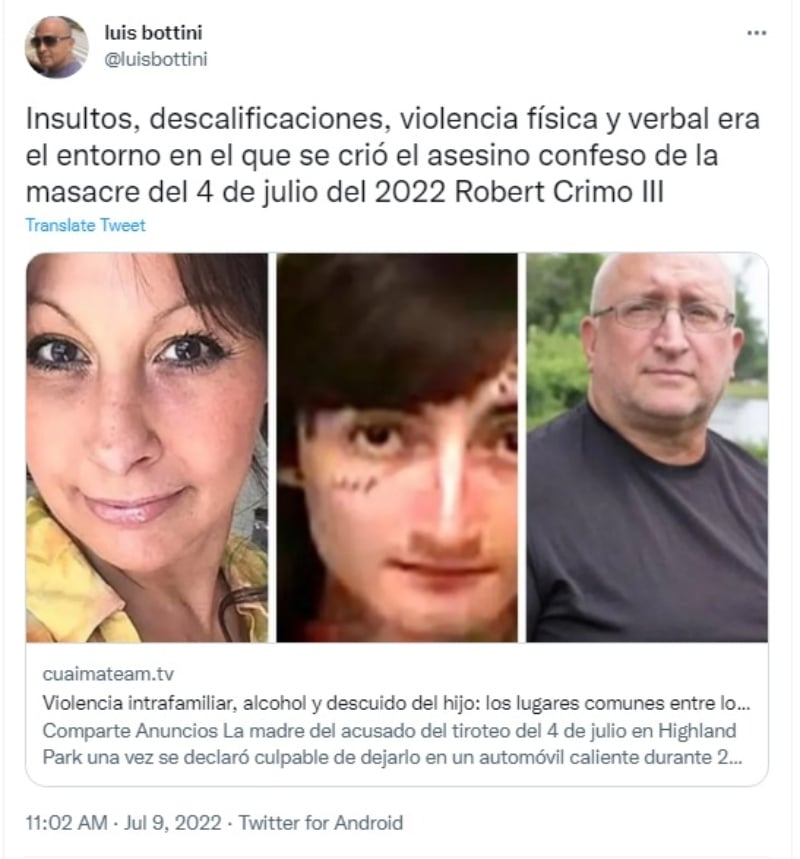 Hubo constantes peleas entre los padres de Robert Crimo