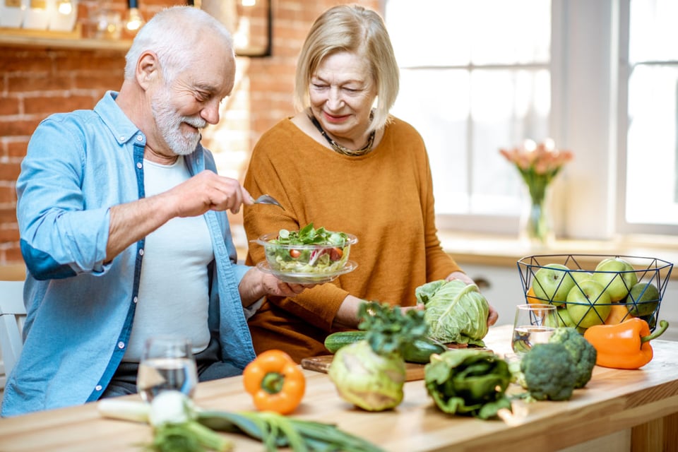 couple, seniors, mindful new year's resolutions, healthy diet, cooking