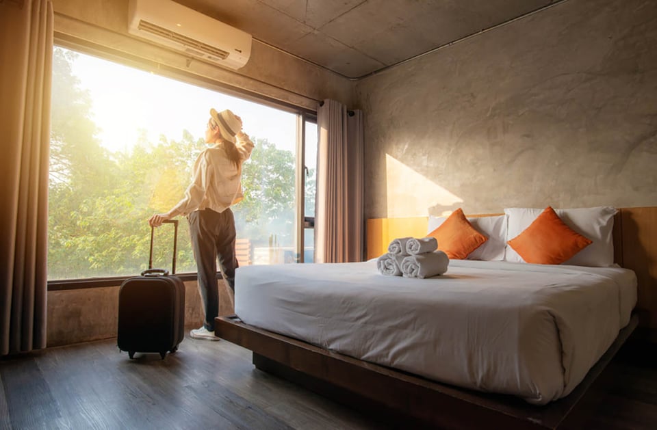 hotel, woman, trip, vacation, travel