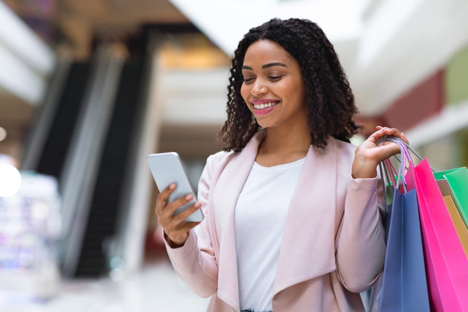 woman, phone, bags, Christmas, shopping