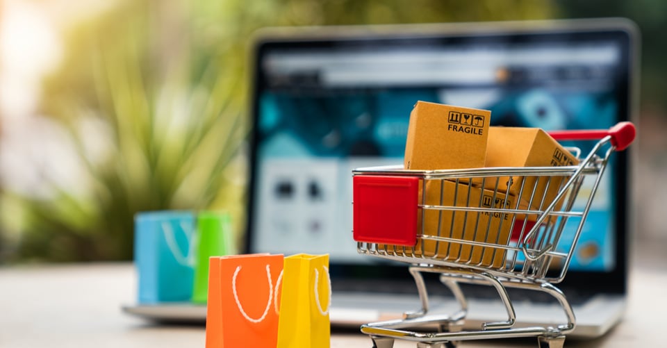 Shopping cart with products like Walmart