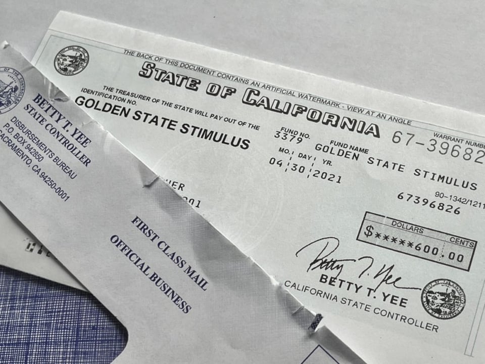 California enviará cheques de estímulo de hasta $1,100 este martes