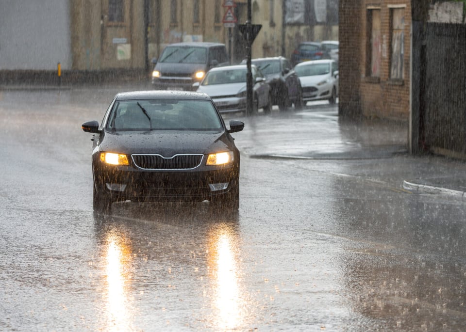 storm, winter season, car lights, windshield wipers, car in the middle of a storm