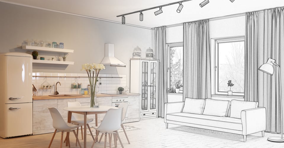 A half sketch of a first house inside