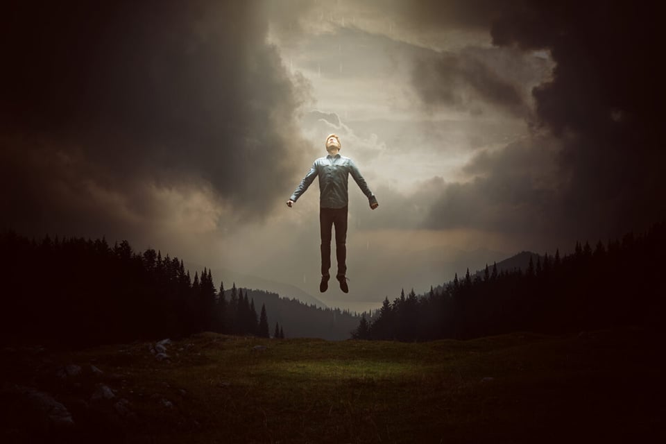 death, levitation, field, sky, fly