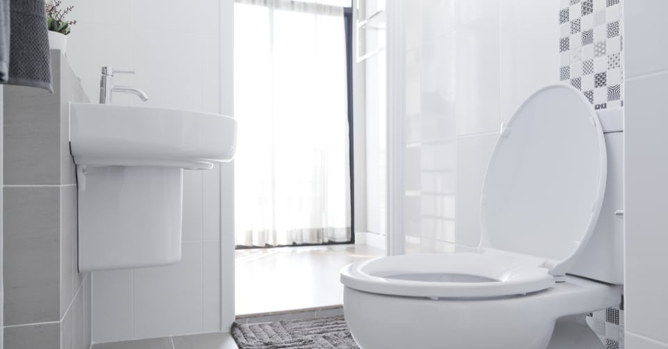 La vista de un baño lavado