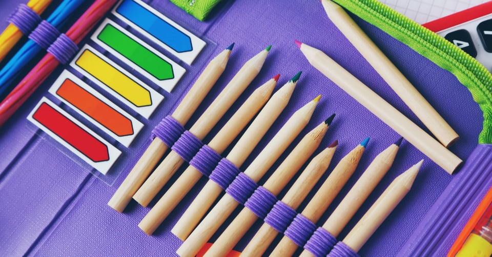 School supplies in a pencil case