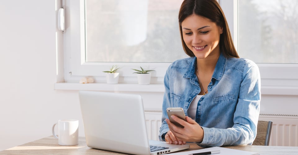 A woman with her mobile practicing her job skills