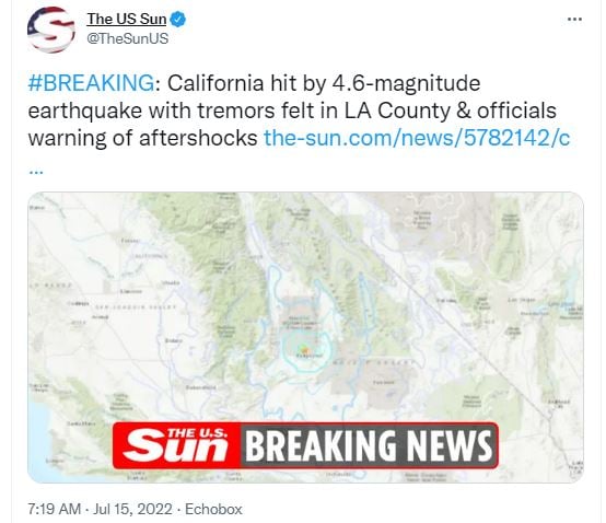 Sismo sacudió California