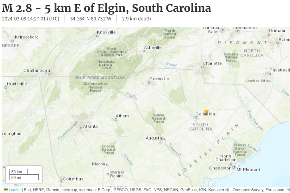 Sismo condado Kershaw, terremoto, Elgin, Lugoff, Carolina del Sur, SCDNR, MundoNOW