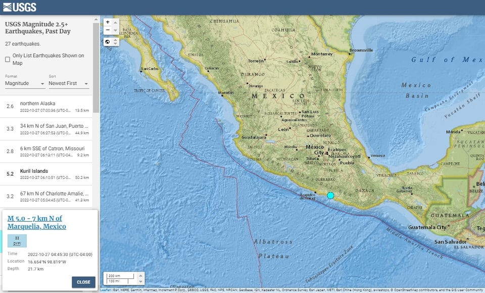 sismo sacude en Guerrero México