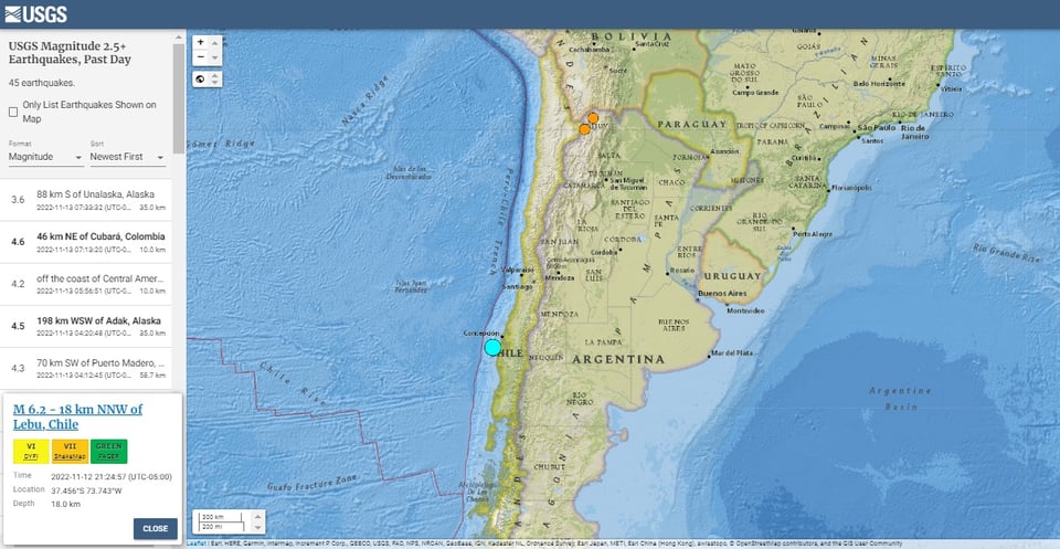 Tres intensos sismos sacuden el sur de Chile