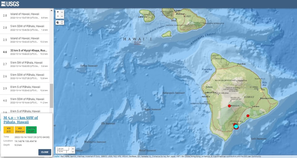 sismo magnitud 5,0 volcán Mauna Loa Hawái