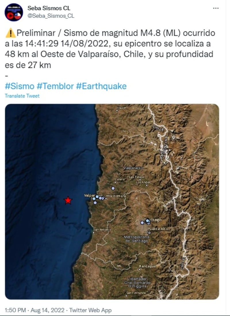 "Se localizó 36 Kms al Oeste de Valparaíso"
