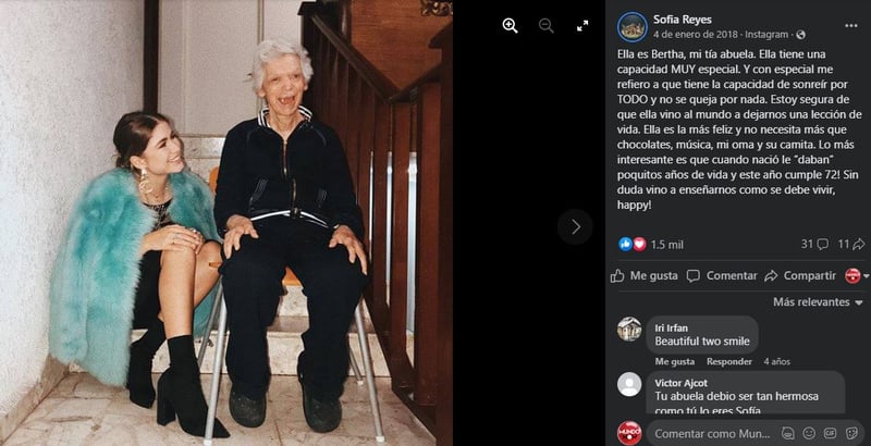 Sofia Reyes se encuentra de luto por la muerte de su tía abuela Bertha