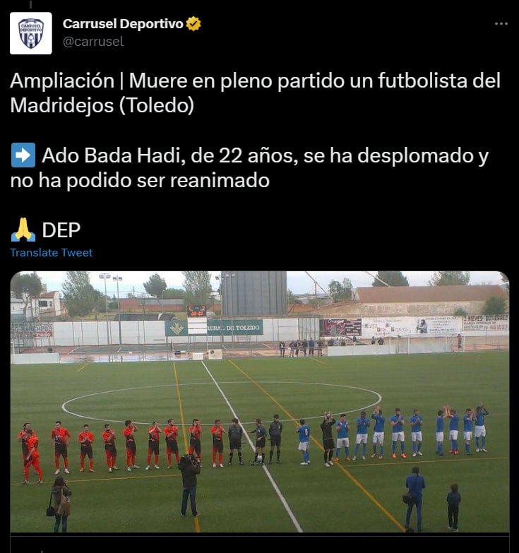 The 22-year-old Nigerian footballer collapsed on the pitch