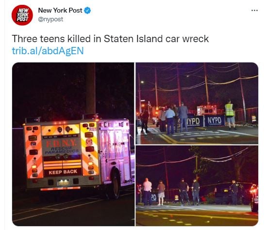 Mueren tres adolescentes en horrible choque en Staten Island