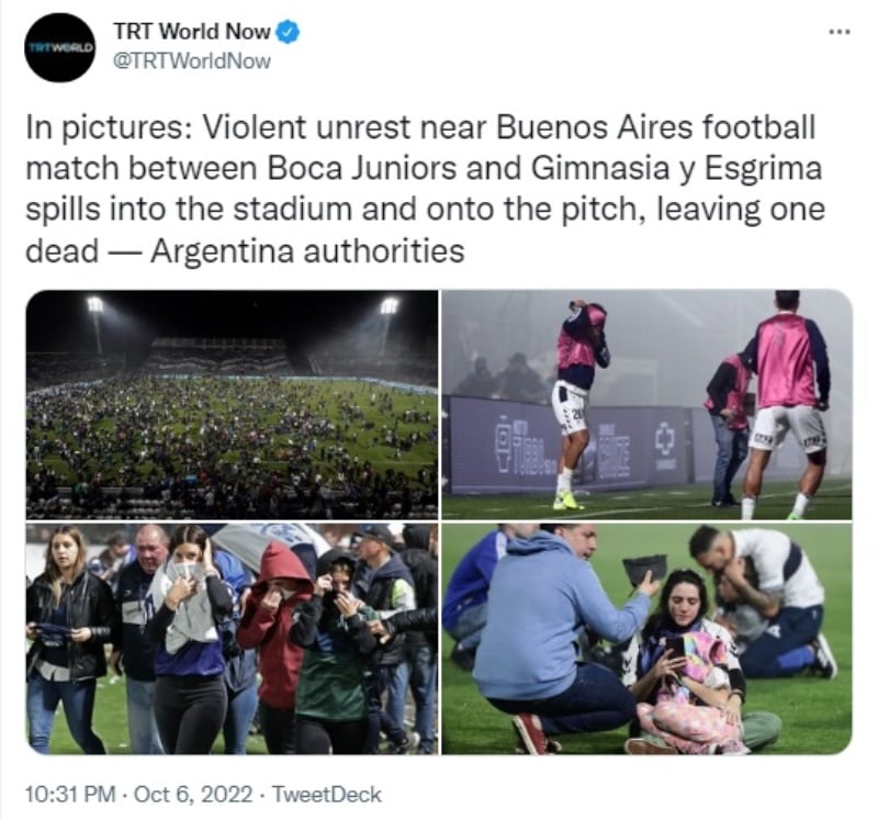 Hay saldo mortal en el estadio