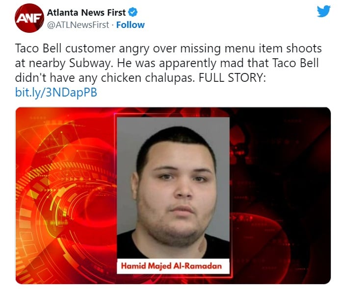 Cliente de Taco Bell se desquita a balazos por unas chalupas de pollo