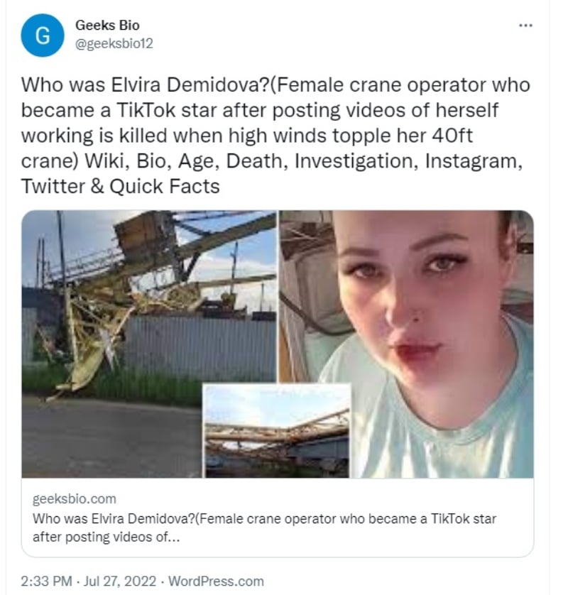 Tiktoker dies in terrible crane accident