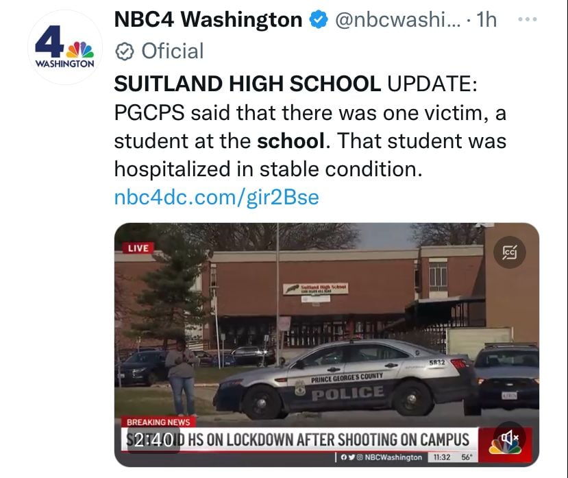 Confirman tiroteo en Suitland High School