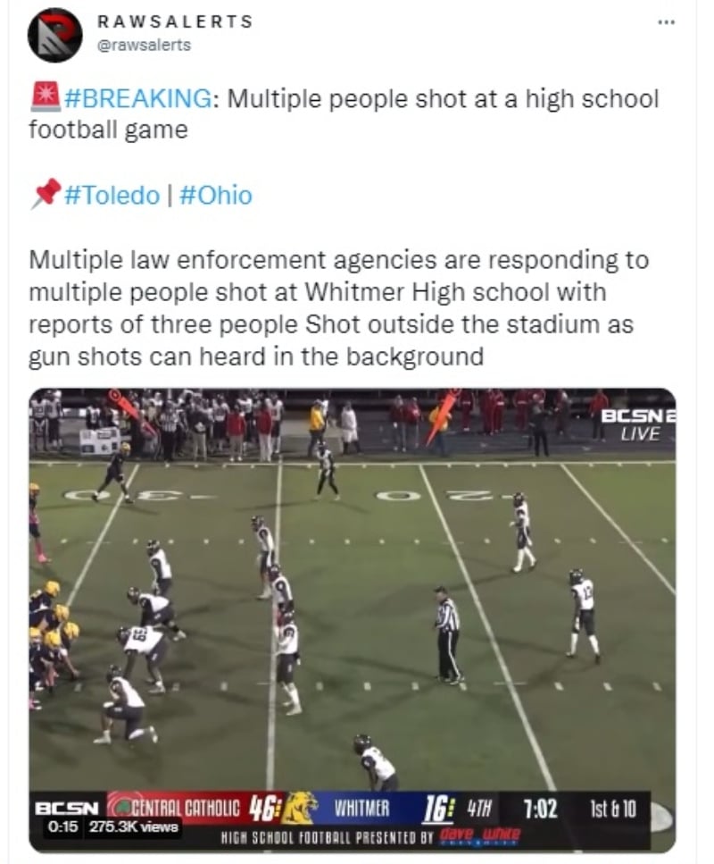 Tiroteo fútbol americano Ohio: Reportan tres víctimas heridas