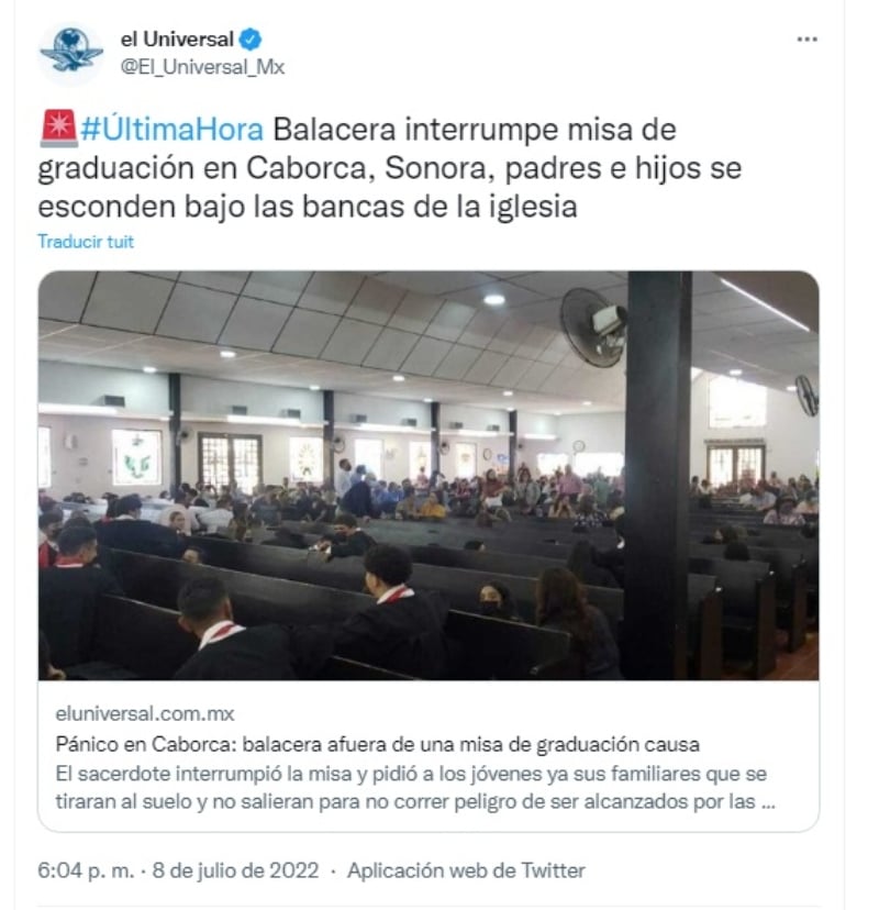 Balacera en iglesia de Caborca, Sonora