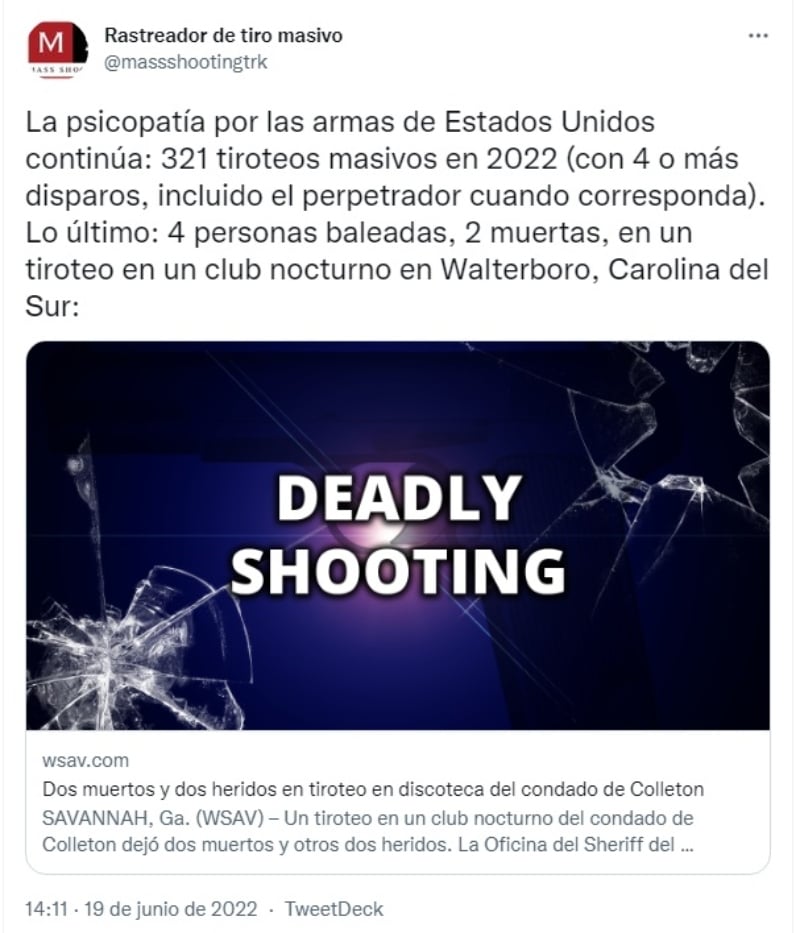 "321 tiroteos masivos en 2022"