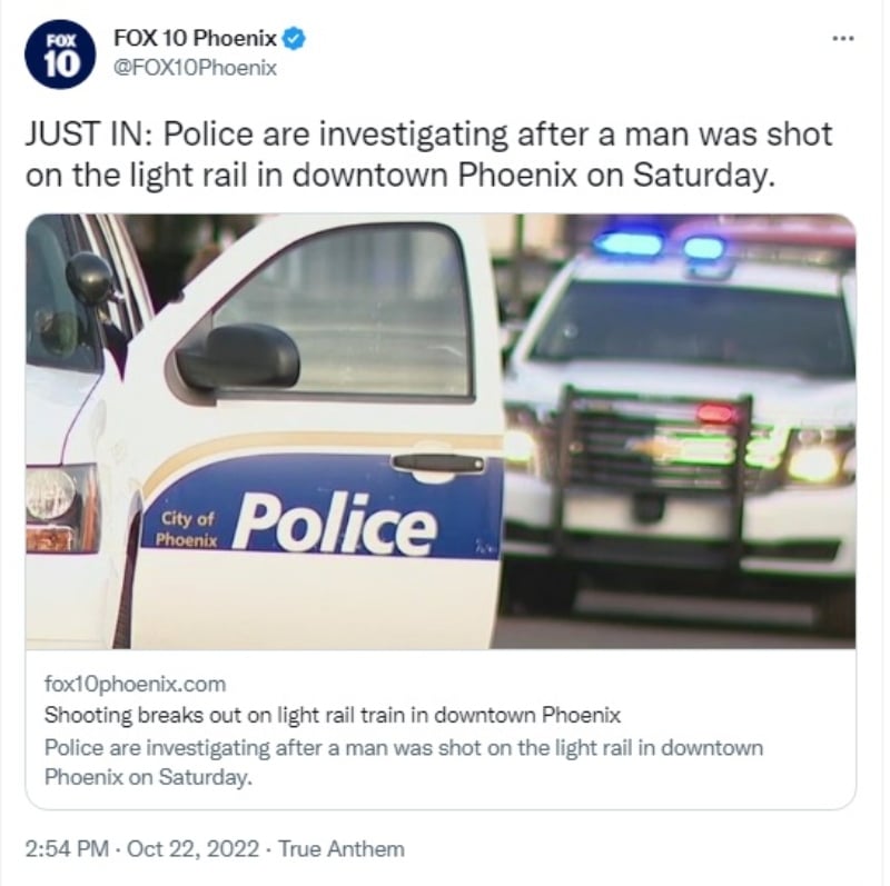 Reportan tiroteo en tren ligero de Phoenix