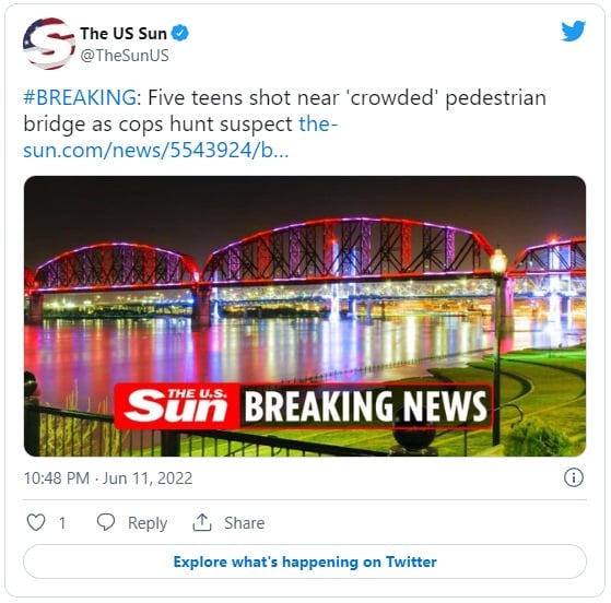 Tiroteo cerca de puente turístico Big Four Bridge deja a cinco víctimas adolescentes