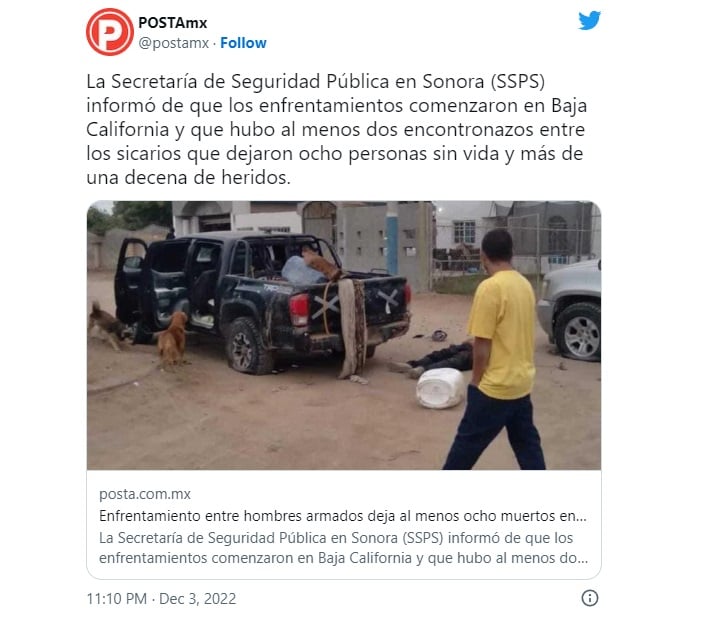 Tiroteos al norte de México dejan 8 muertos y al menos 12 heridos