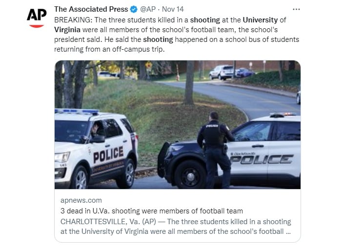 Identifican a estudiantes muertos en tiroteo en Universidad de Virginia