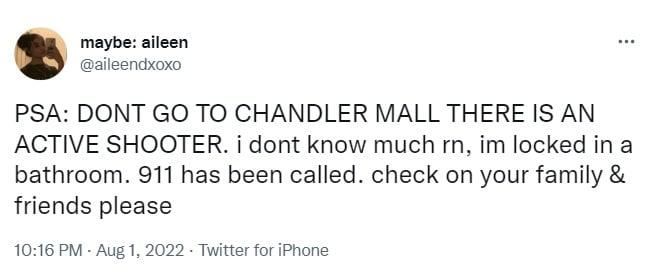 Alerta de tirador activo en Chandler Mall