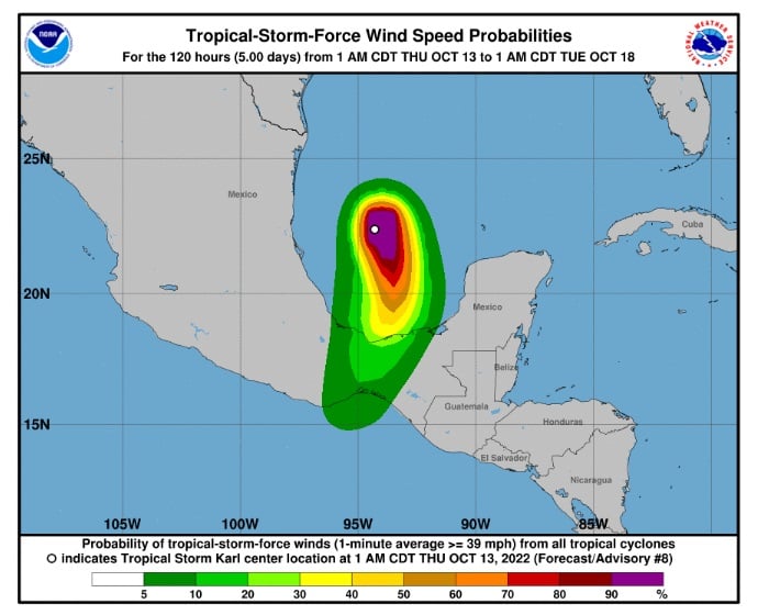 Tormenta tropical Karl tocará tierra México