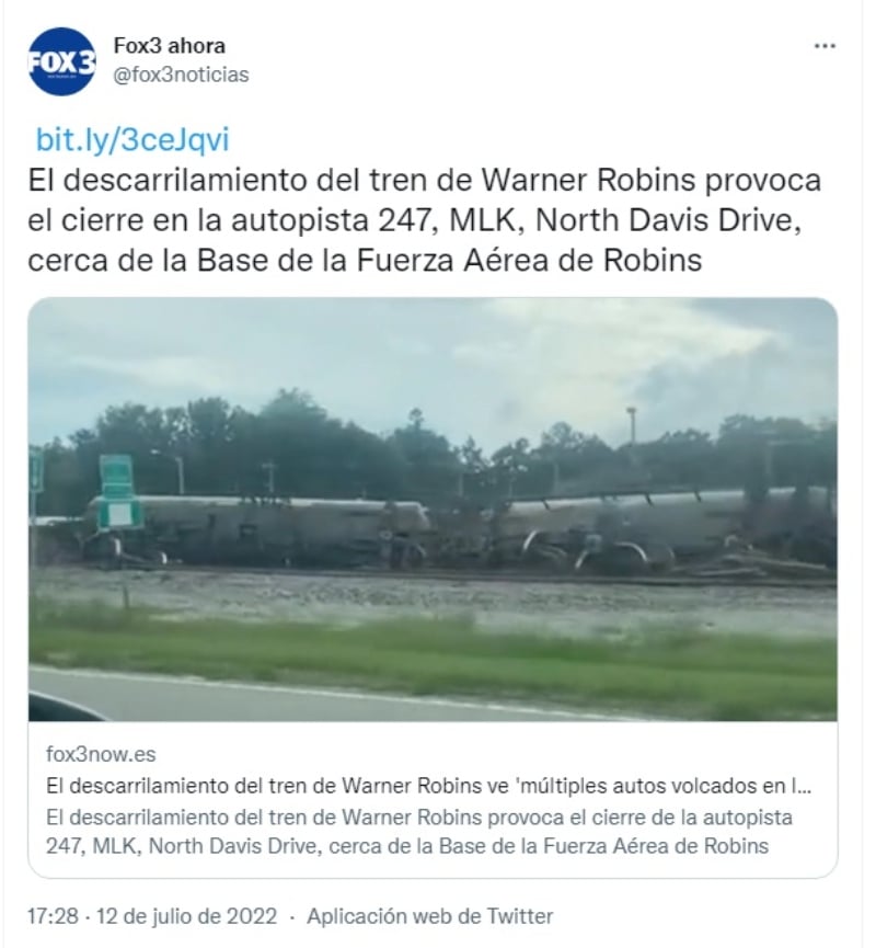 Accidente de tren en Georgia deja vagones volcados