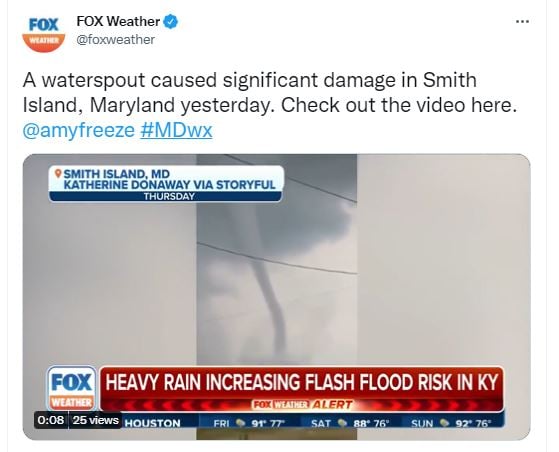 Tromba marina se convirtió en tornado en Maryland