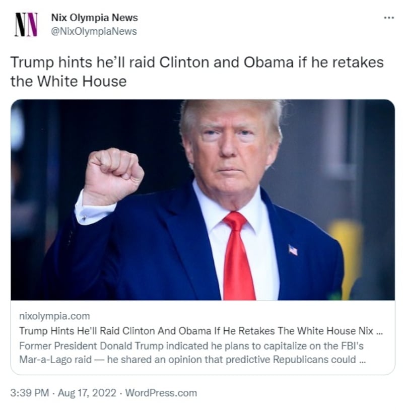 "Raid the homes of Joe Biden, Hillary Clinton, Barack Obama, Eric Holder, James Comey, and John Brennan"