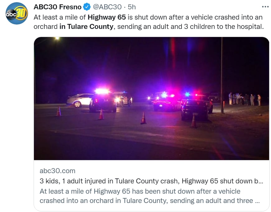 Tiroteo autopista Tulare