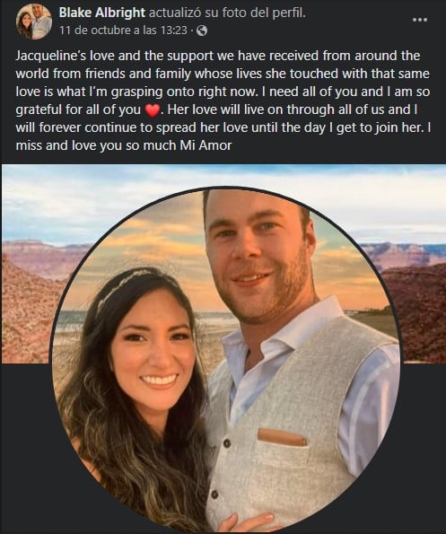 El terrible momento en que la tragedia le arrebató a su esposa a Blake Albright