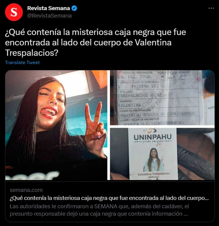 Hallaron una caja negra al lado del cuerpo de Valentina