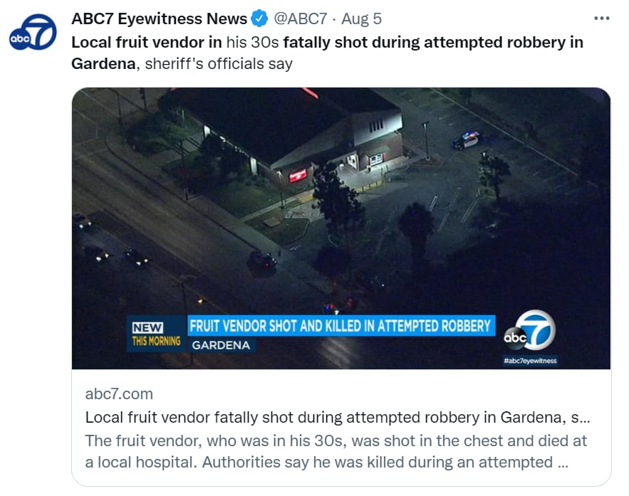 Vendedor frutas asesinado Gardena