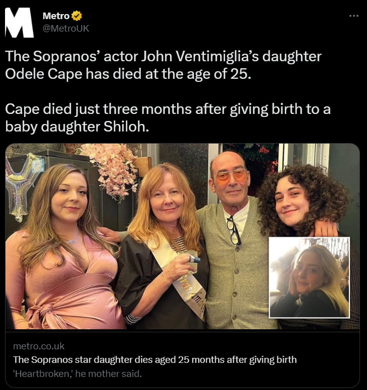 Odele, hija de John Ventimiglia murió a los 25 años