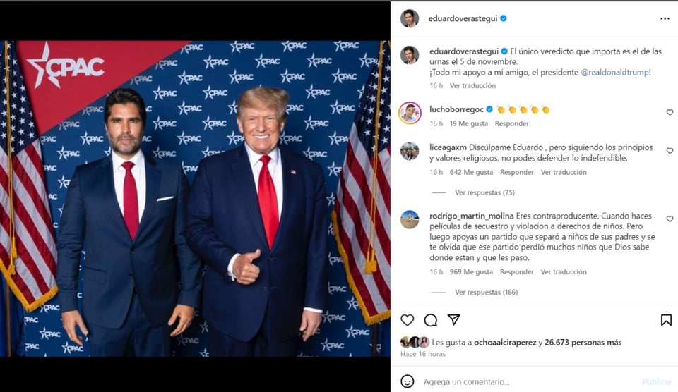 Eduardo Verástegui apoya Trump, redes sociales, Instagram, críticas, MundoNOW
