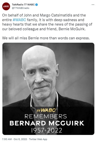 Radio star Bernard McGuirk dies