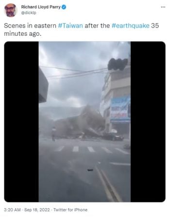 Publican videos sismo Taiwán